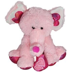 Valentines Day Plush Elephant Pink Floppy Shaggy Shiny Heart Ears Stuffed Animal
